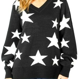 Zenana Star V Neck Sweater Women Color Black & White Size L